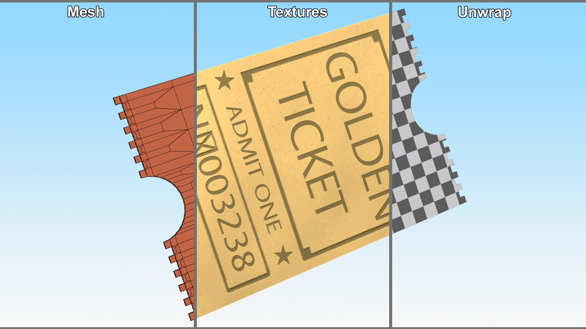 Golden Event Admission Ticket 3D model