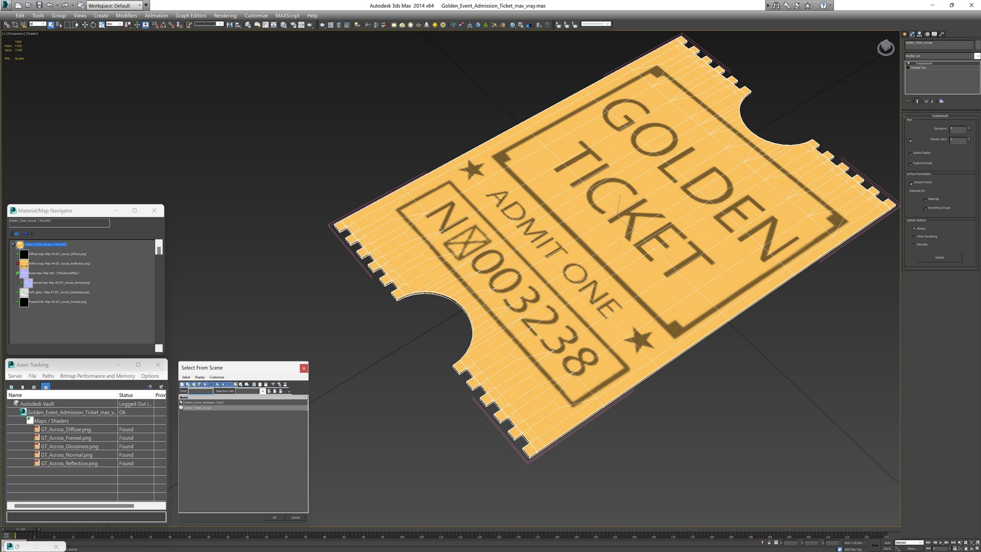 Golden Event Admission Ticket 3D model