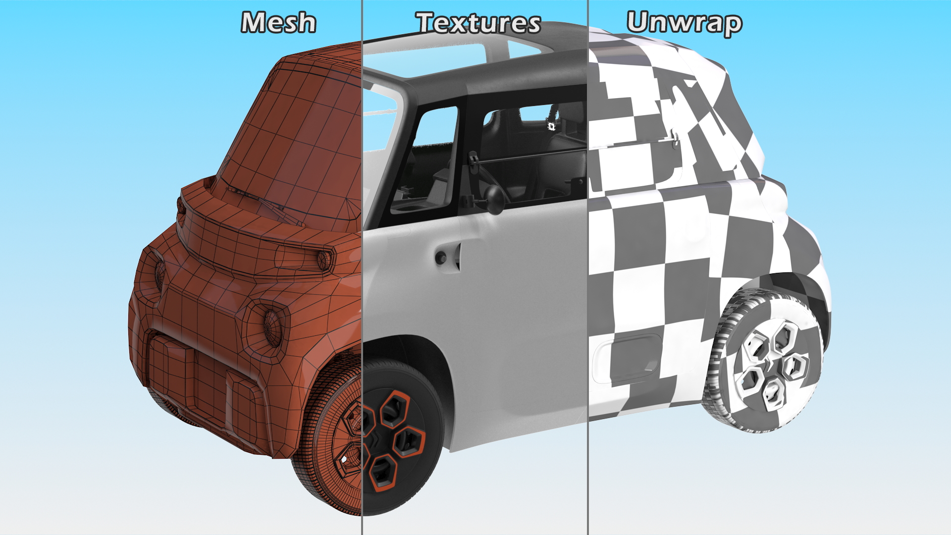 Small Electric Car Rigged for Cinema 4D 3D model