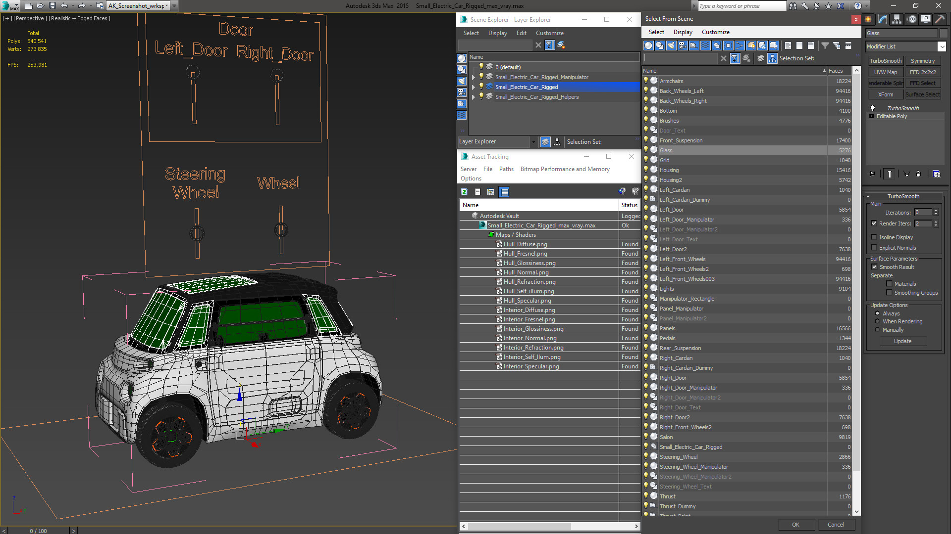 Small Electric Car Rigged for Cinema 4D 3D model