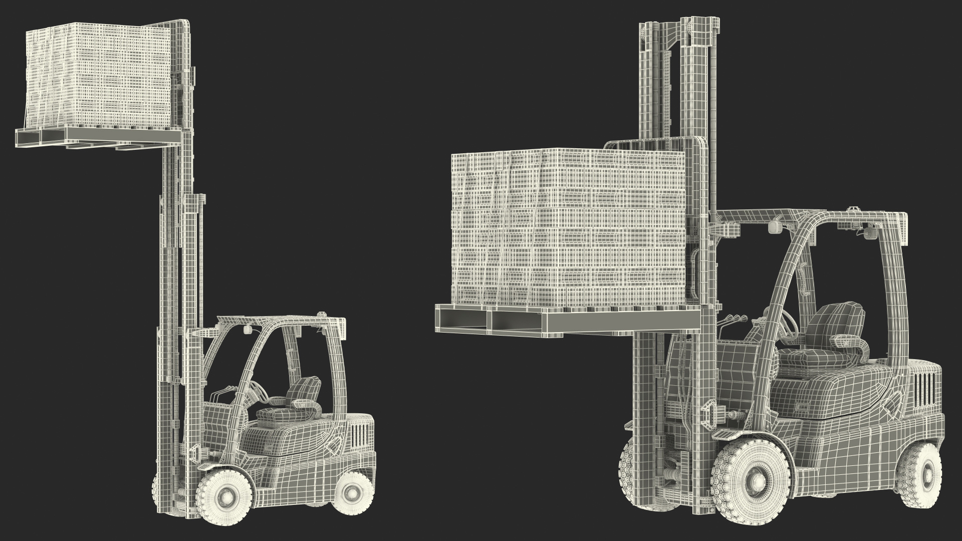 3D Forklift Toyota with Red Bricks Stacked on Wooden Pallet Rigged model
