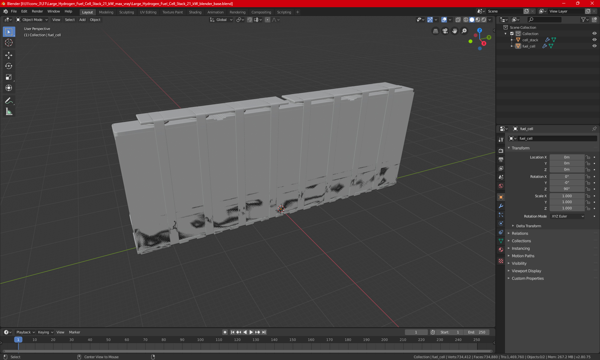 3D Large Hydrogen Fuel Cell Stack 21 kW