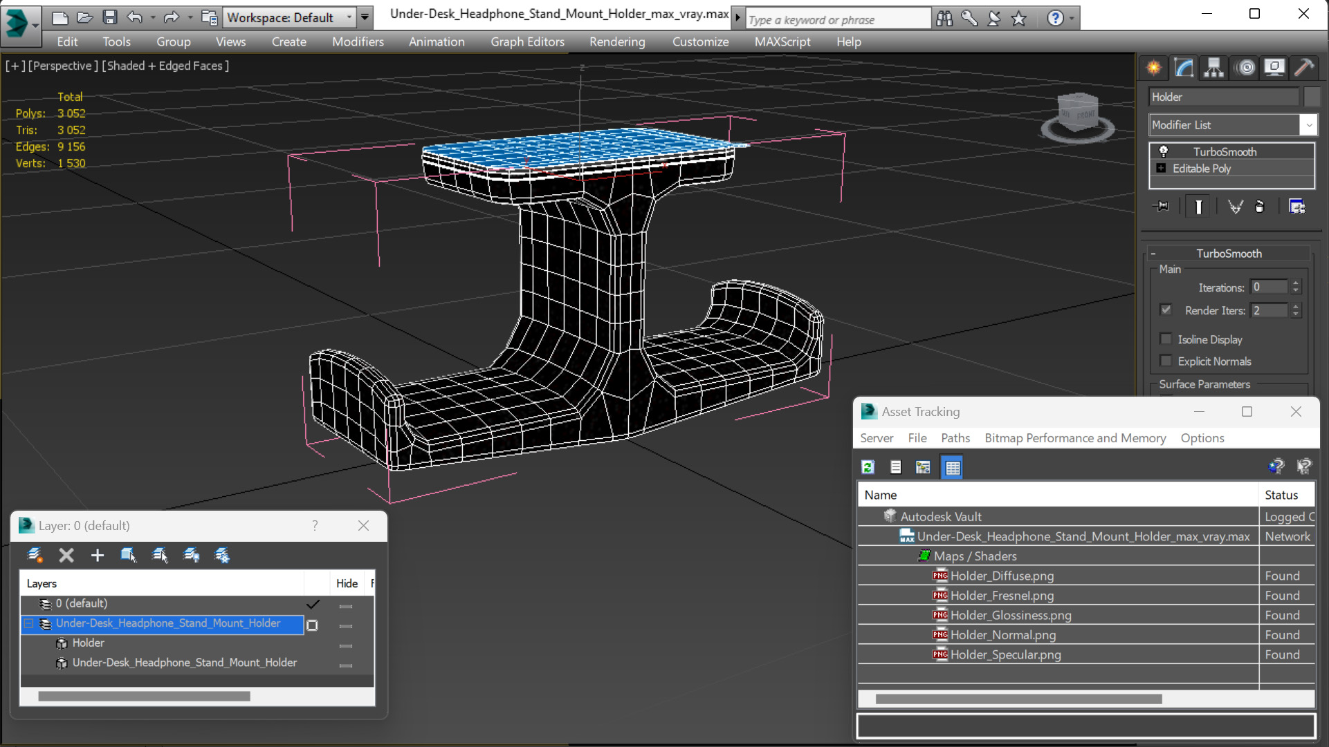 Under-Desk Headphone Stand Mount Holder 3D model