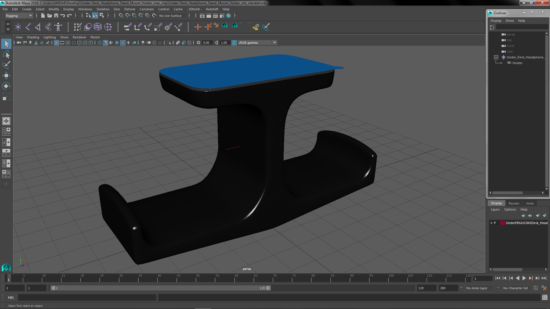 Under-Desk Headphone Stand Mount Holder 3D model