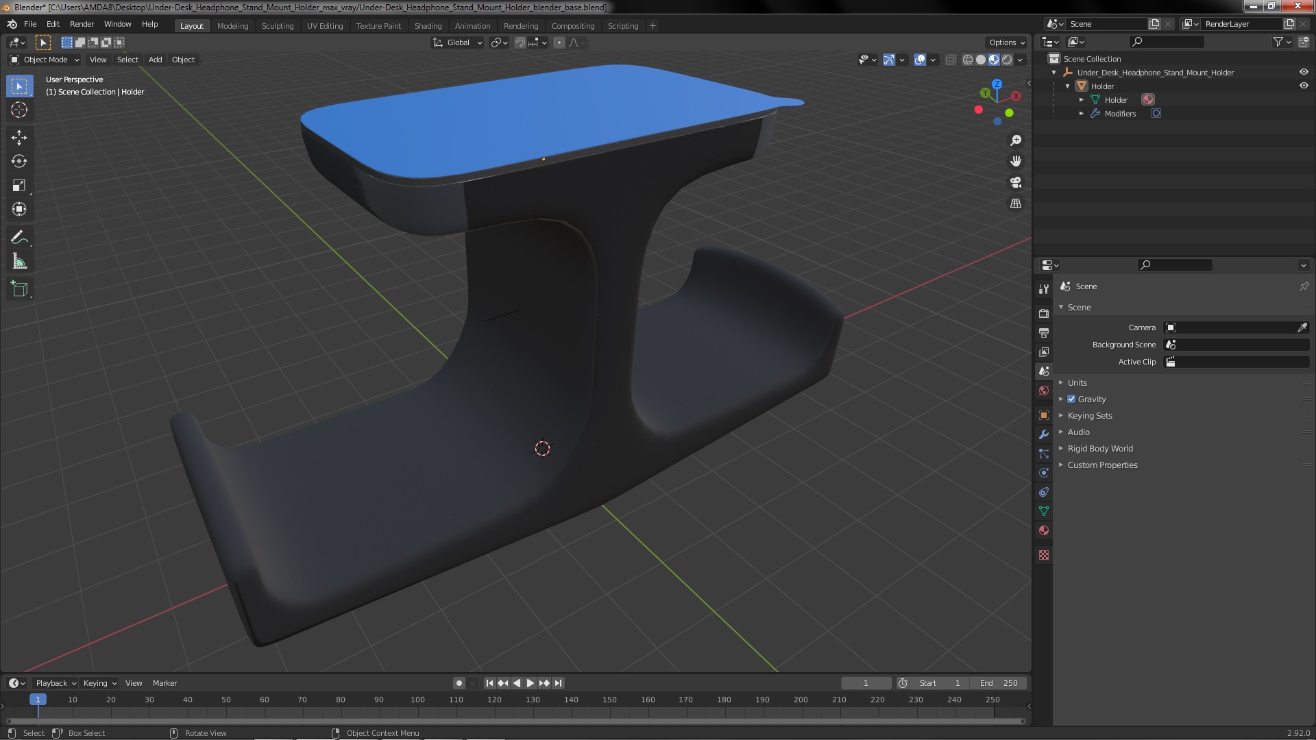 Under-Desk Headphone Stand Mount Holder 3D model