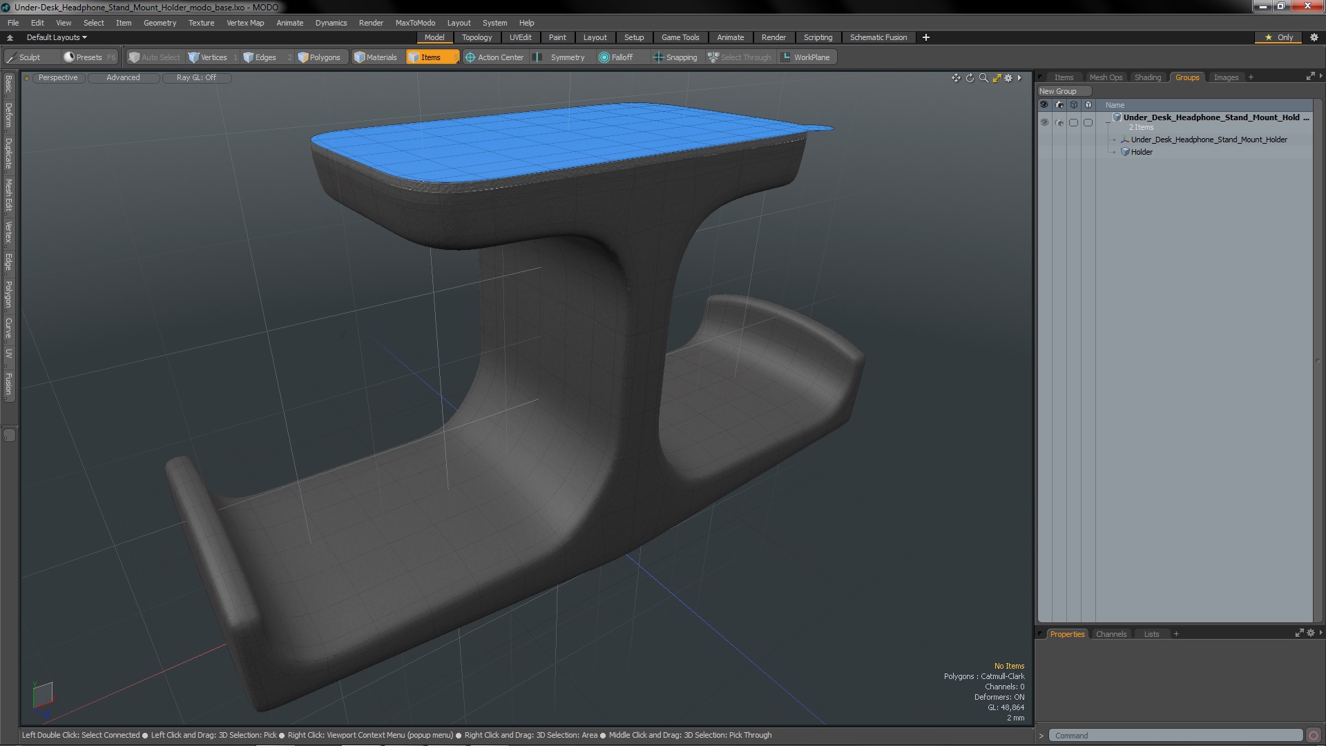 Under-Desk Headphone Stand Mount Holder 3D model