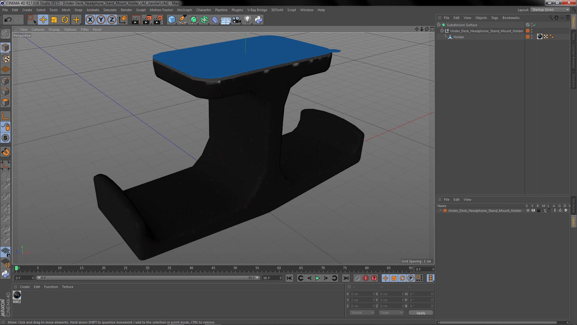 Under-Desk Headphone Stand Mount Holder 3D model
