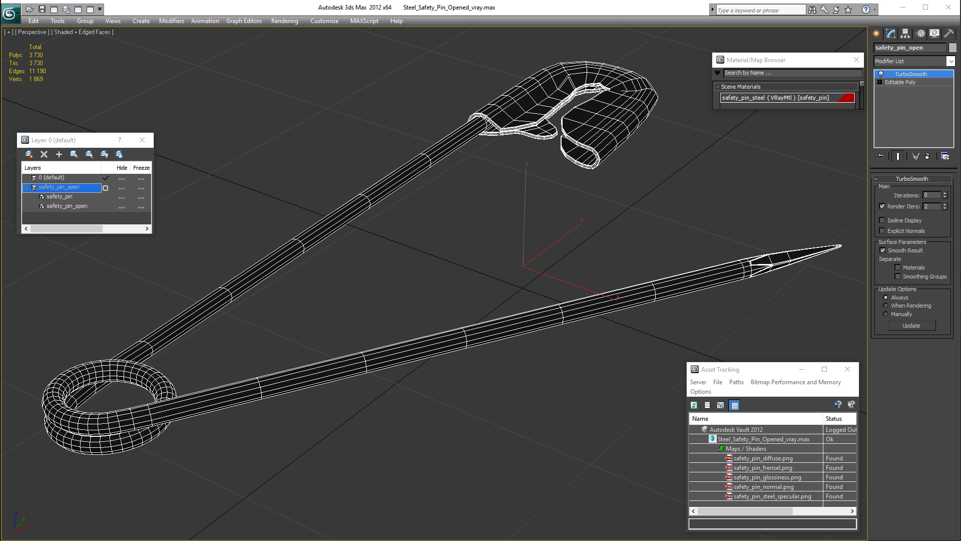 3D Steel Safety Pin Opened model