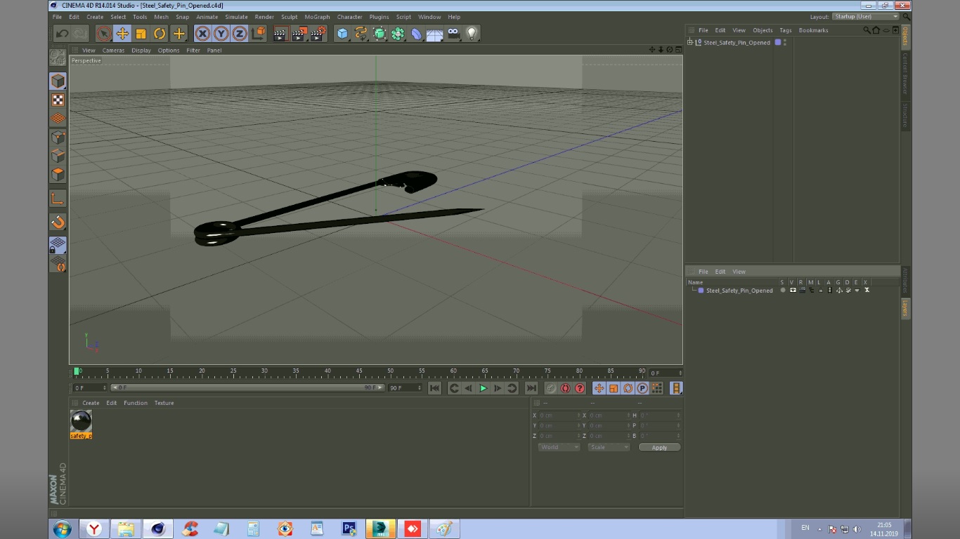 3D Steel Safety Pin Opened model