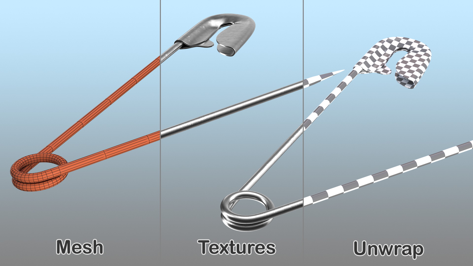 3D Steel Safety Pin Opened model