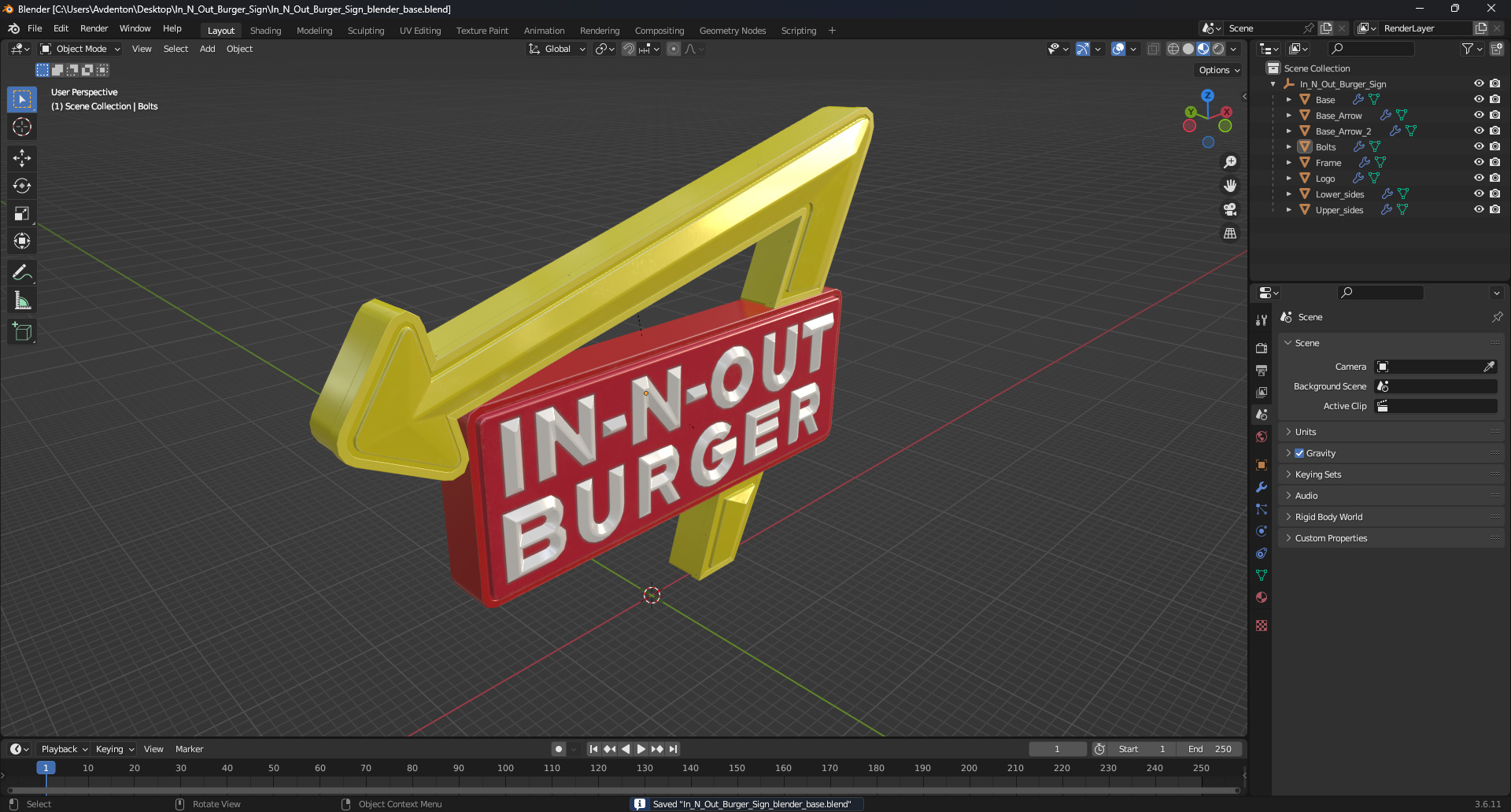 3D model In N Out Burger Sign