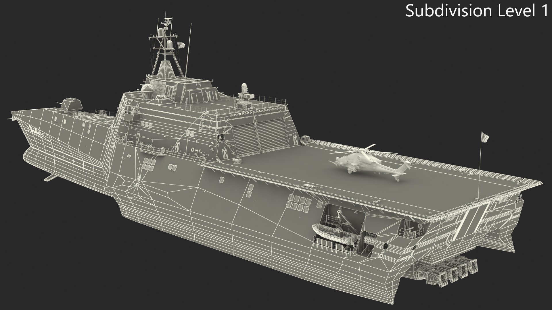 USS Independence LCS 2 with Combat Helicopter Rigged 3D