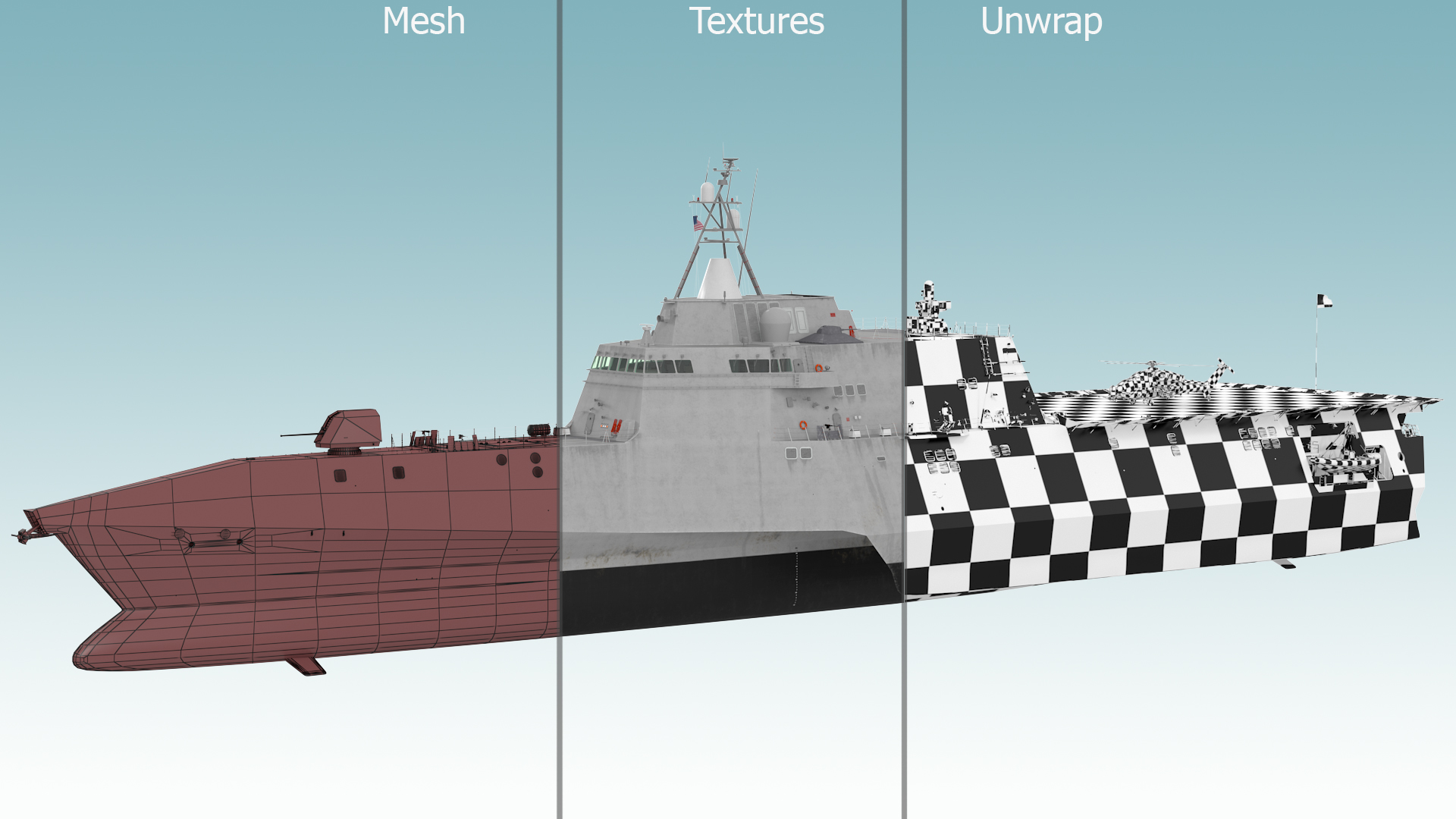 USS Independence LCS 2 with Combat Helicopter Rigged 3D