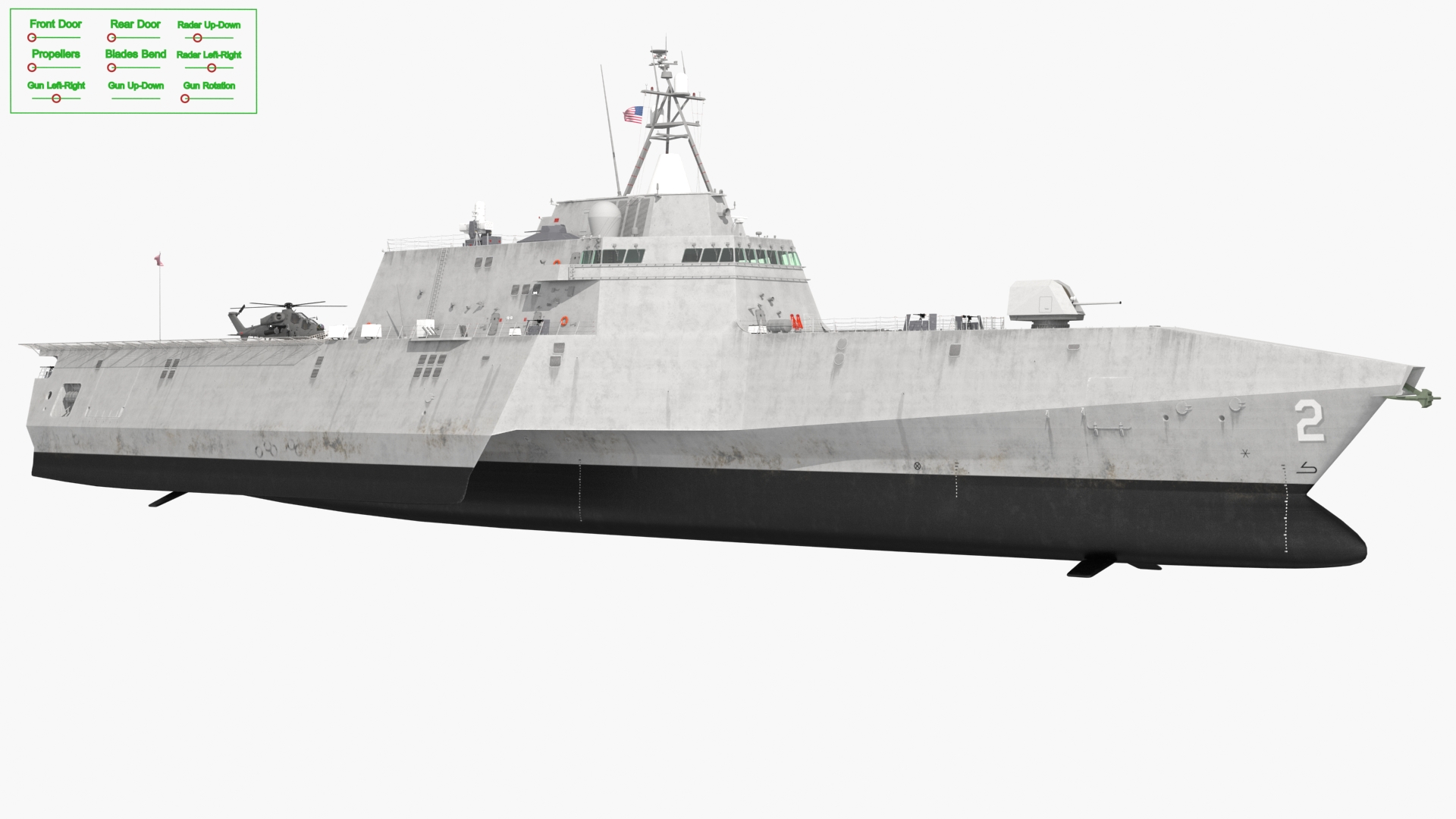 USS Independence LCS 2 with Combat Helicopter Rigged 3D