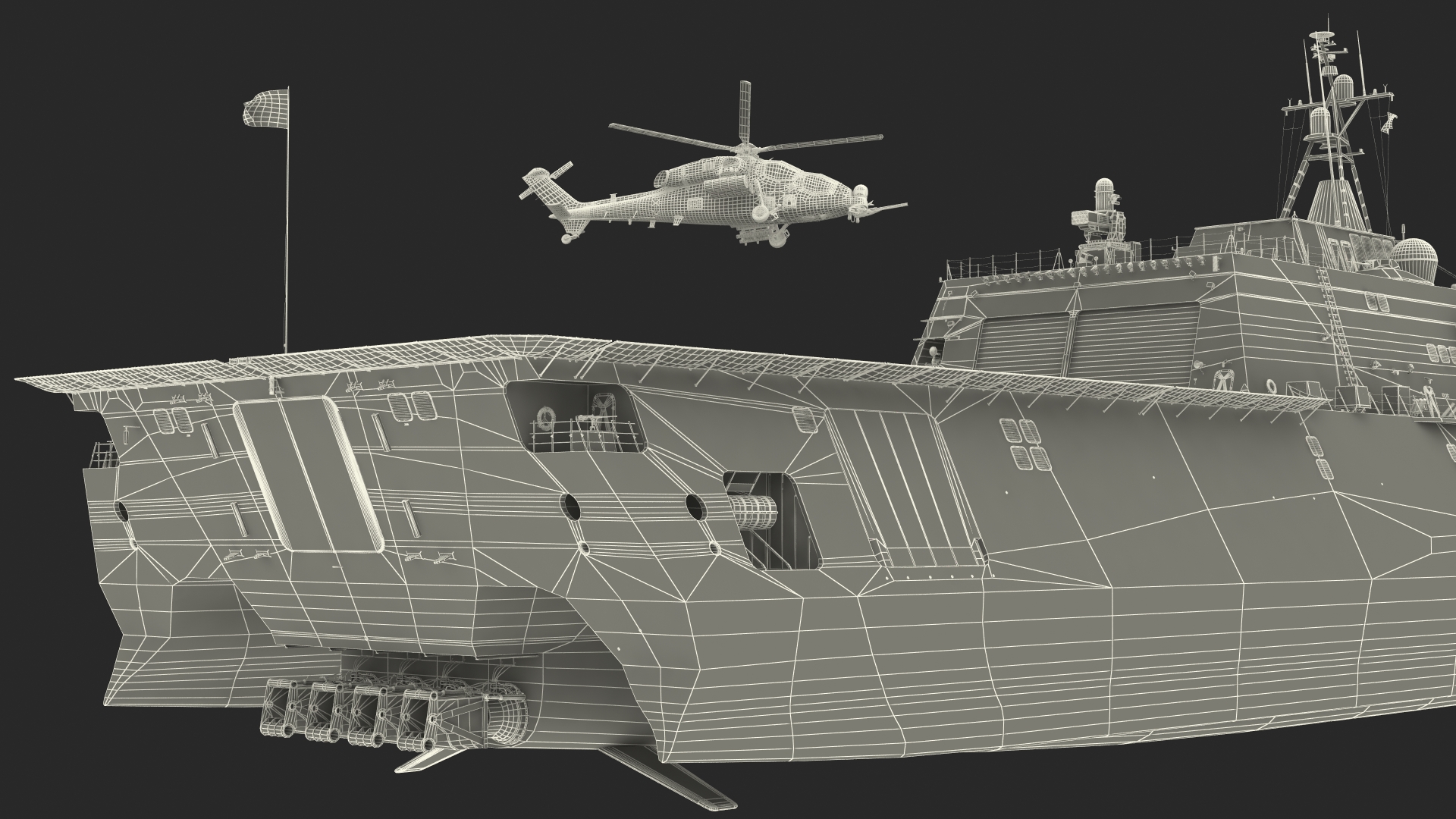 USS Independence LCS 2 with Combat Helicopter Rigged 3D