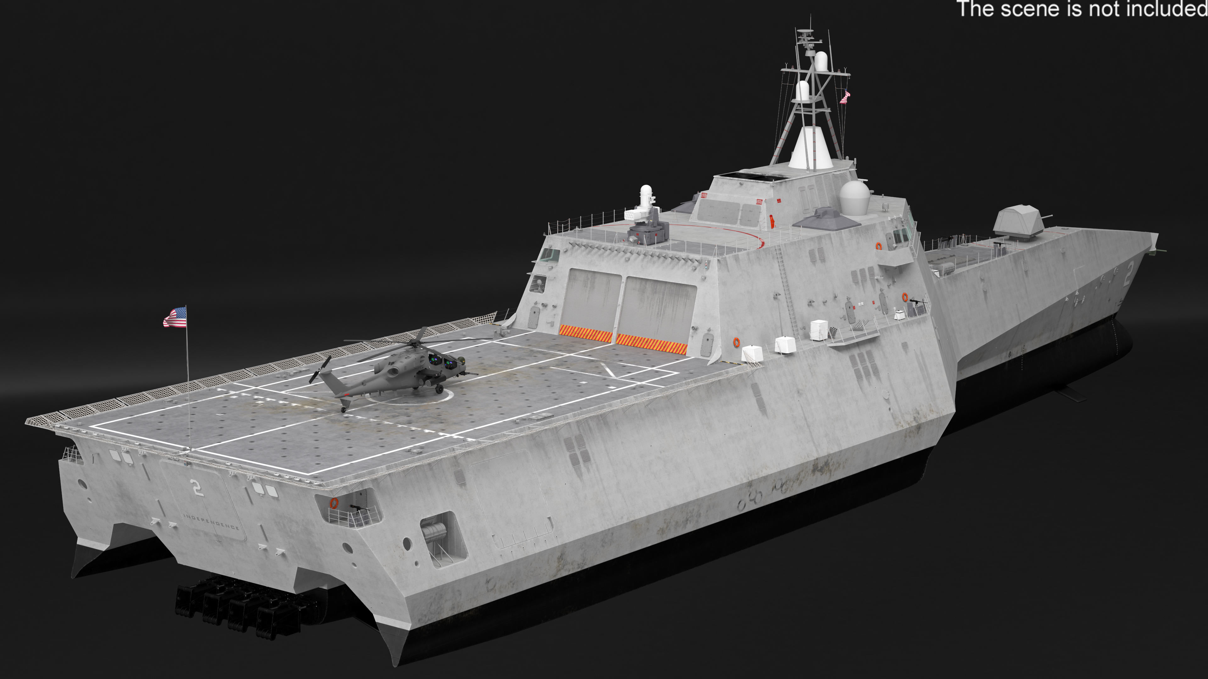 USS Independence LCS 2 with Combat Helicopter Rigged 3D
