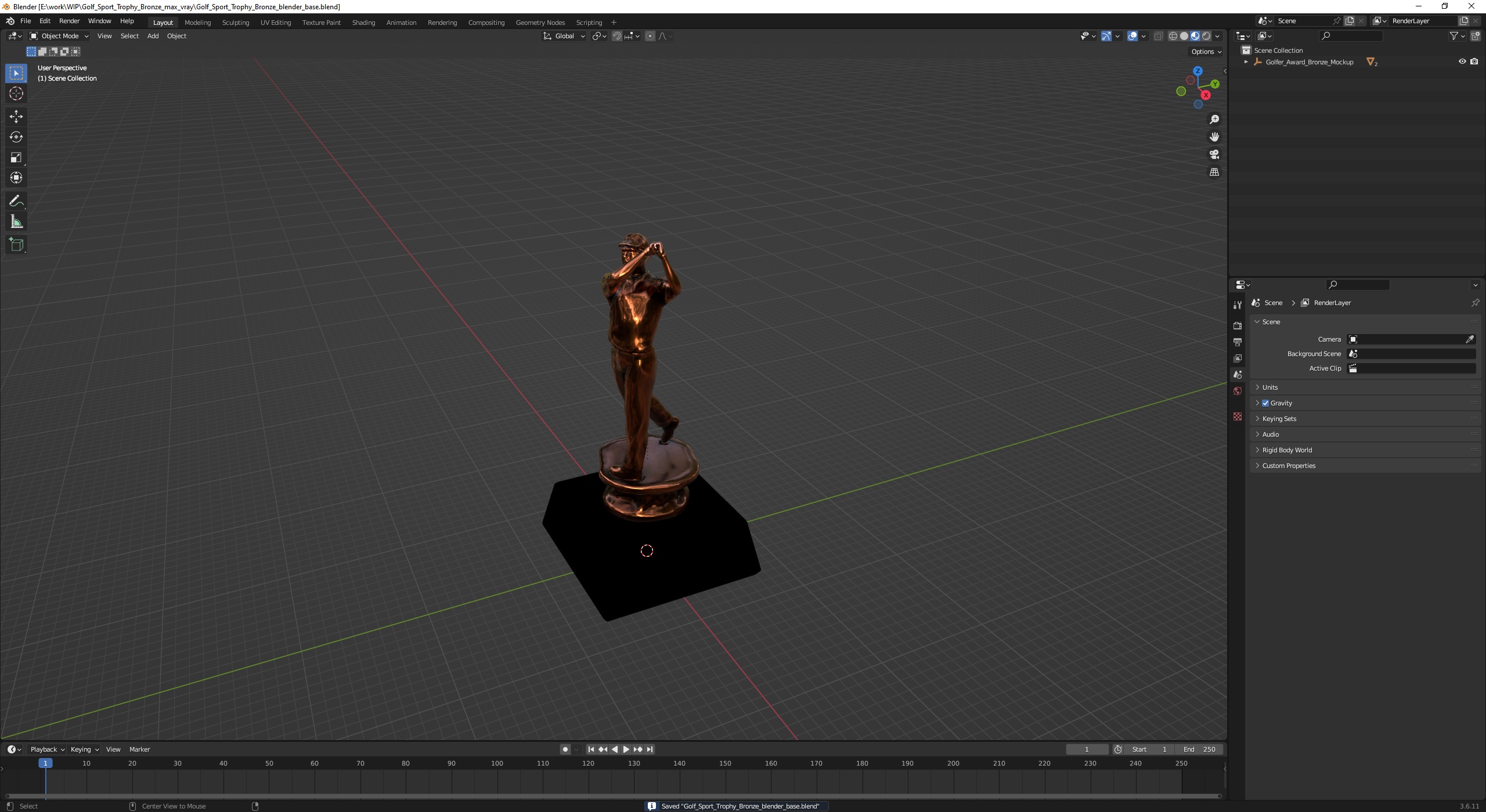 Golf Sport Trophy Bronze 3D model