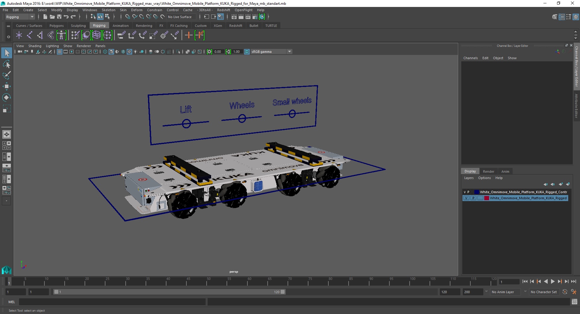 3D White Omnimove Mobile Platform KUKA Rigged for Maya