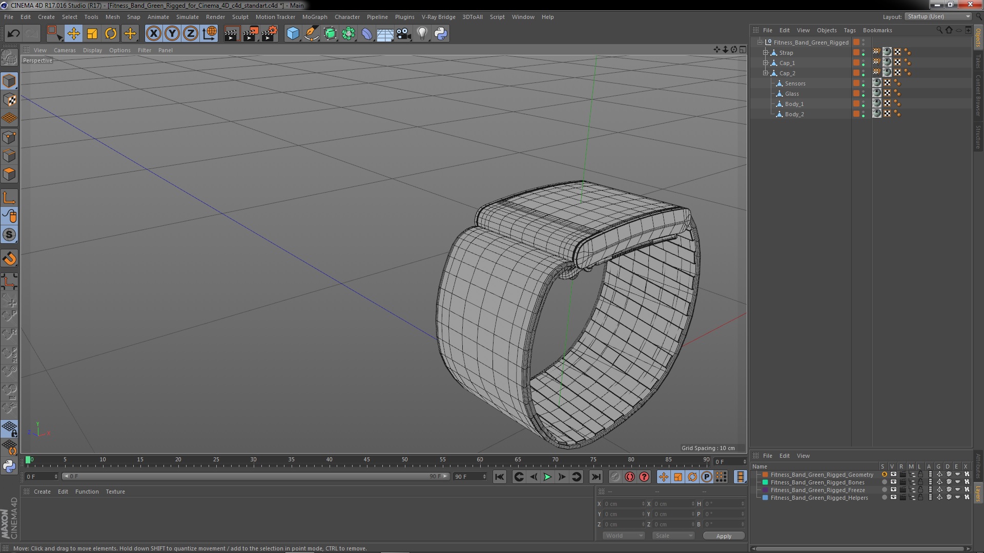 Fitness Band Green Rigged for Cinema 4D 3D model