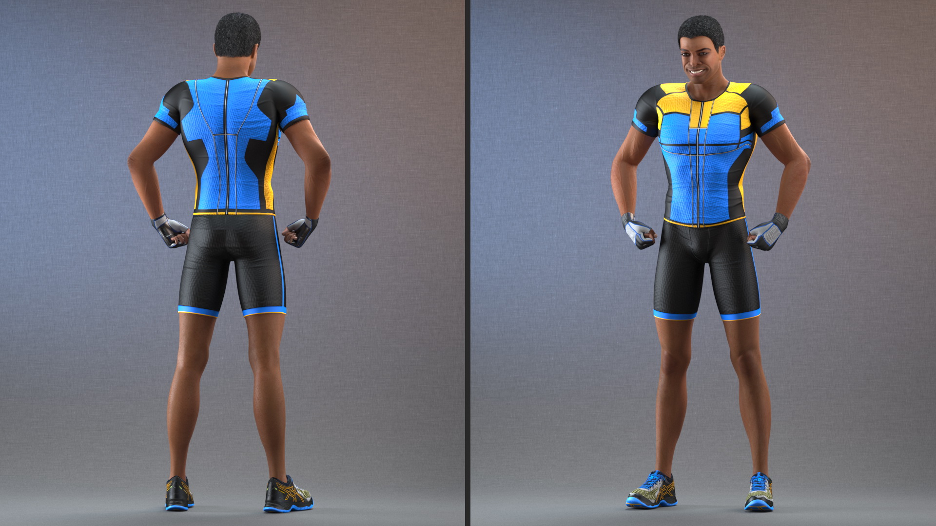 3D Light Skin Black Sportsmen Rigged model