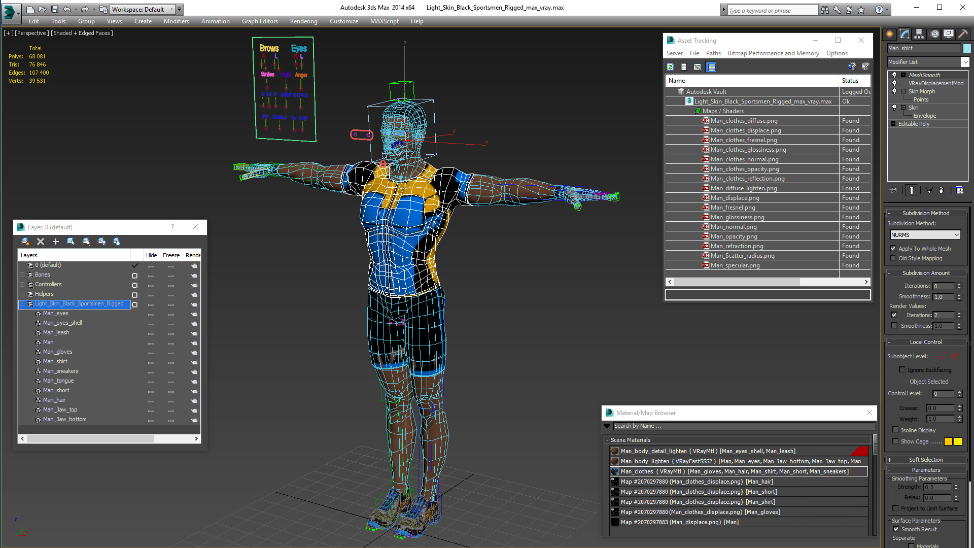 3D Light Skin Black Sportsmen Rigged model