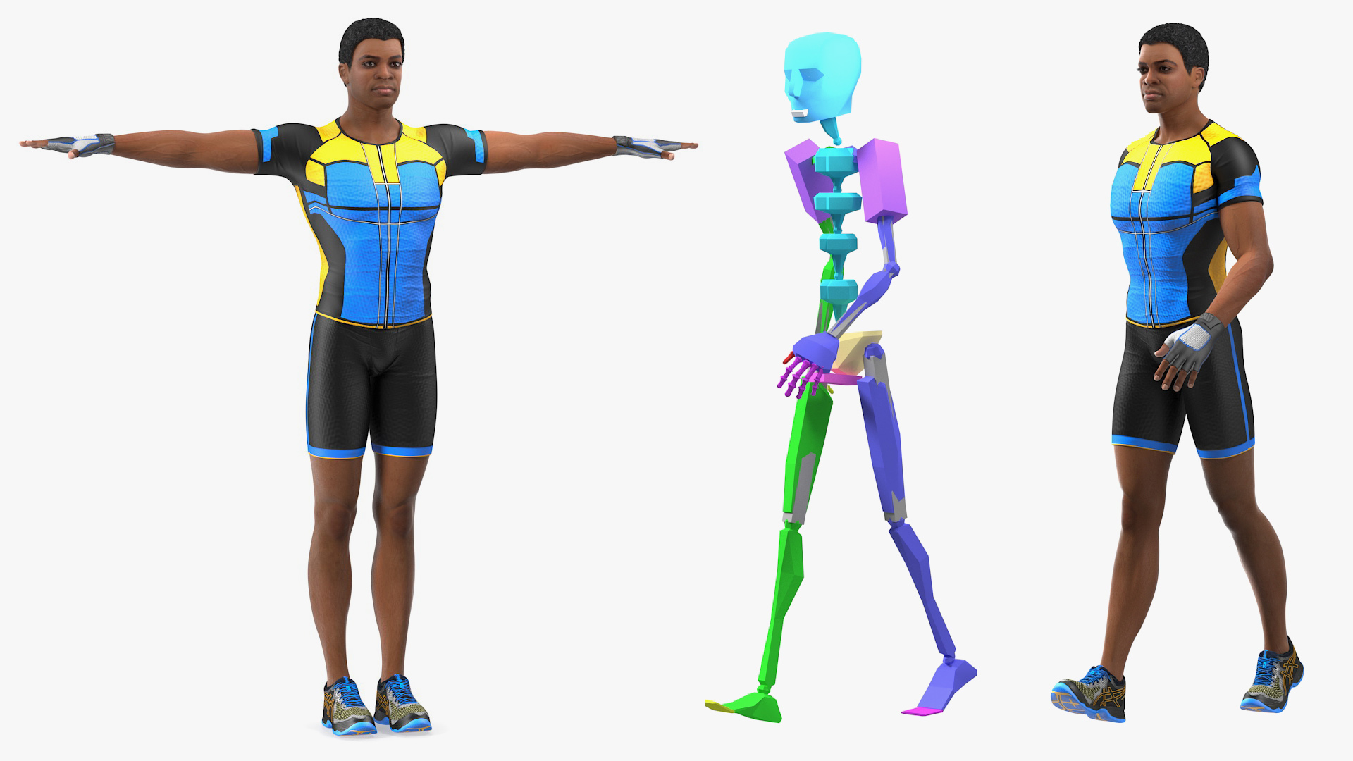 3D Light Skin Black Sportsmen Rigged model