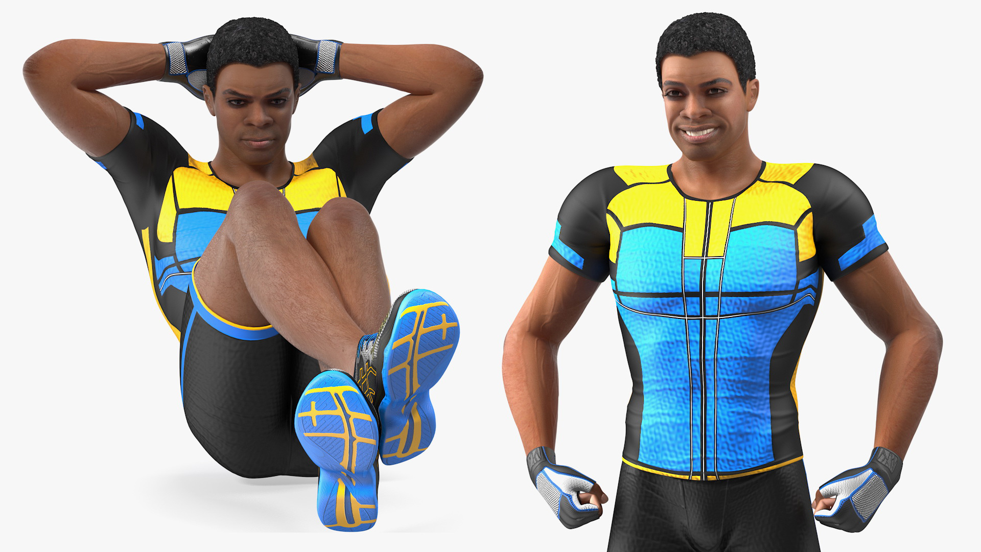 3D Light Skin Black Sportsmen Rigged model