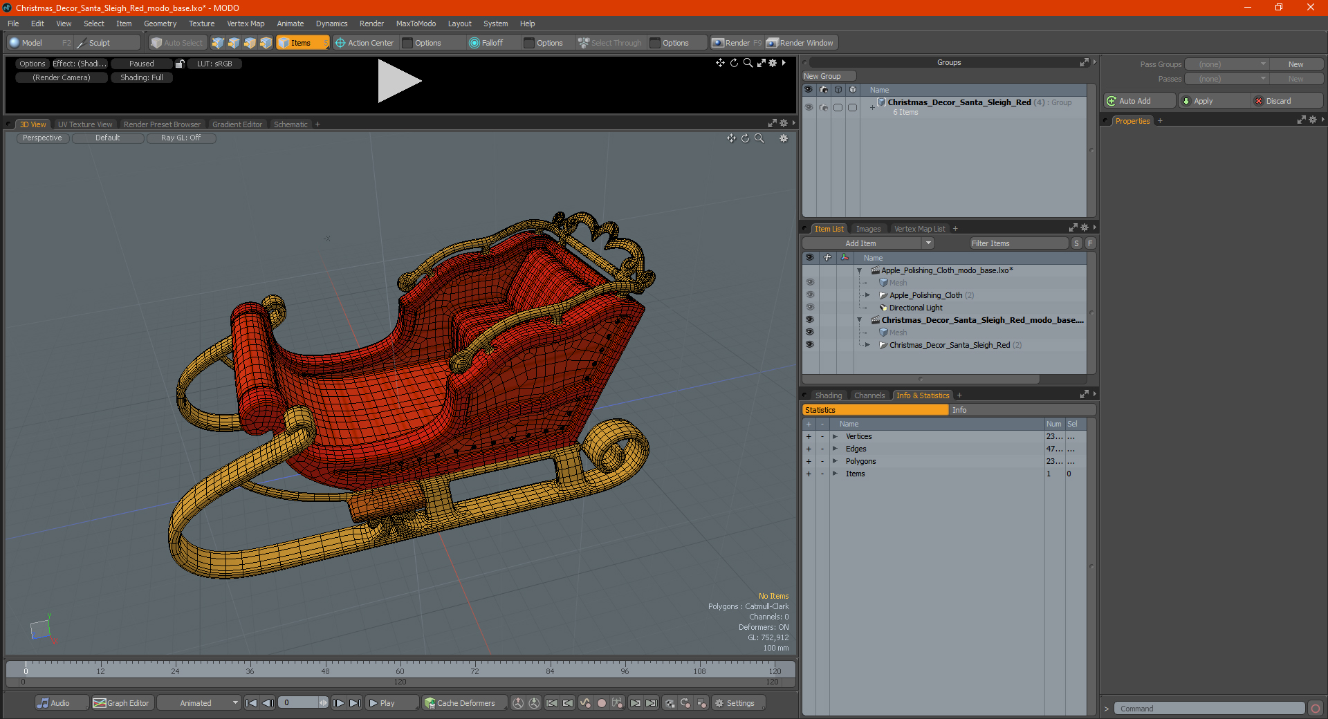 Christmas Decor Santa Sleigh Red 3D