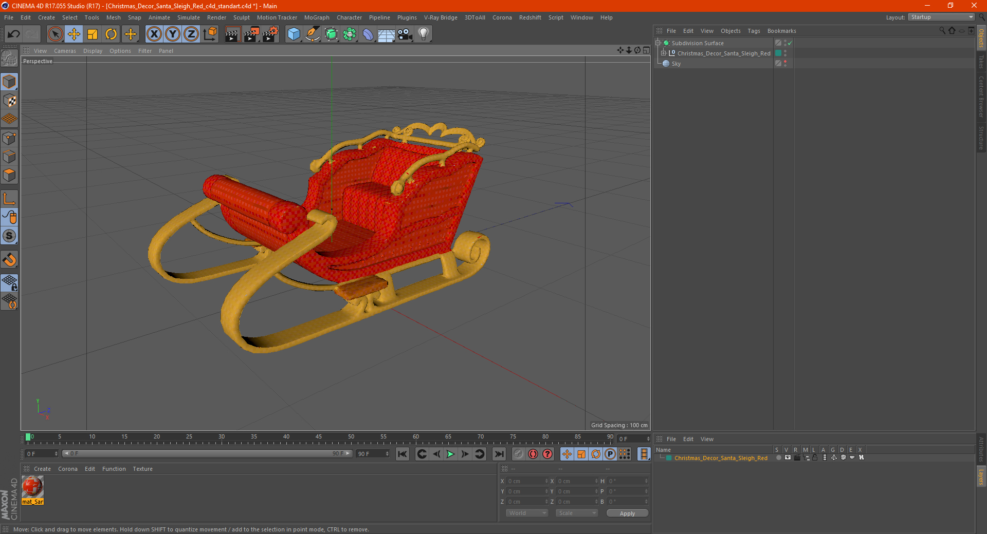 Christmas Decor Santa Sleigh Red 3D