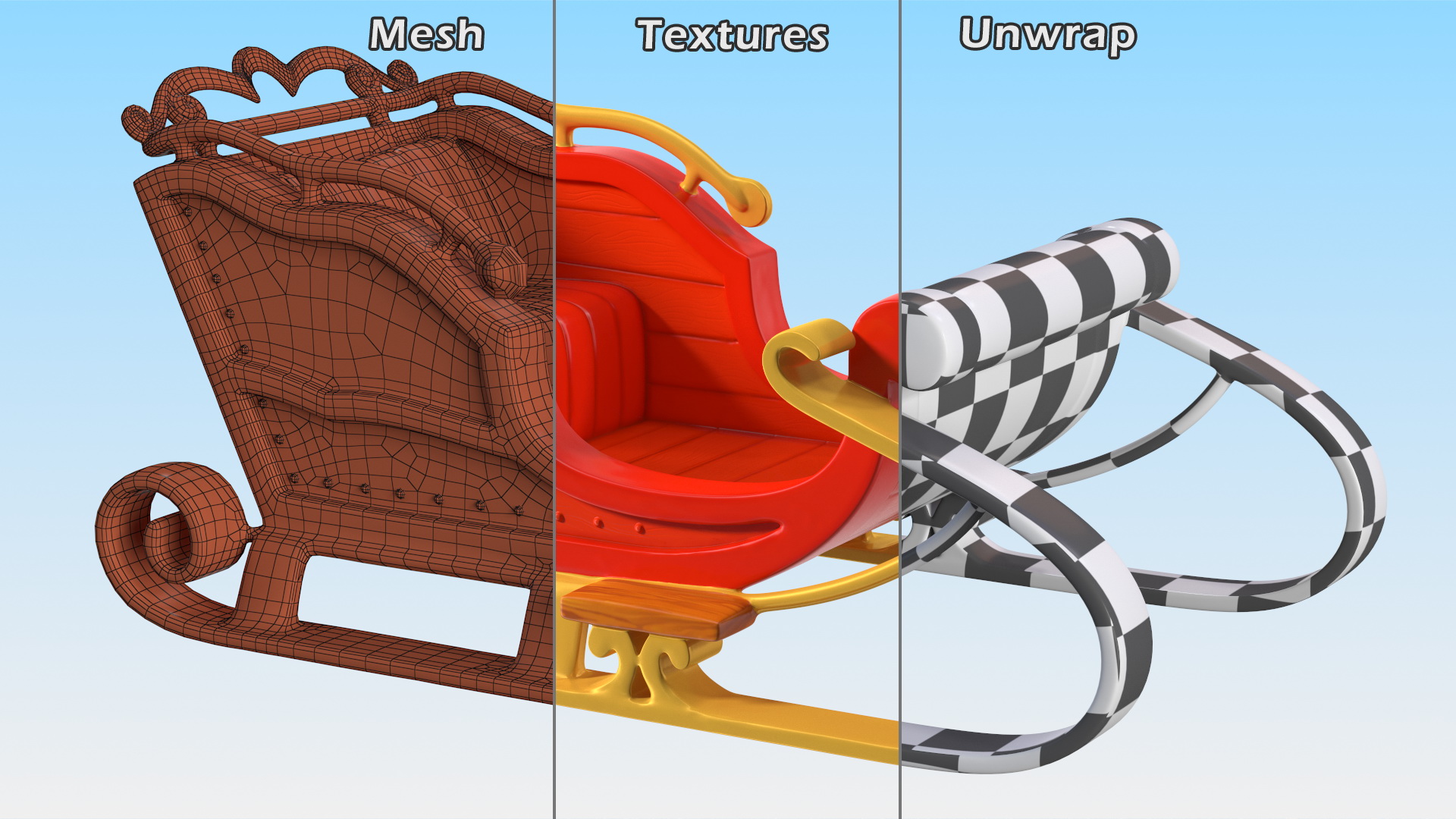 Christmas Decor Santa Sleigh Red 3D