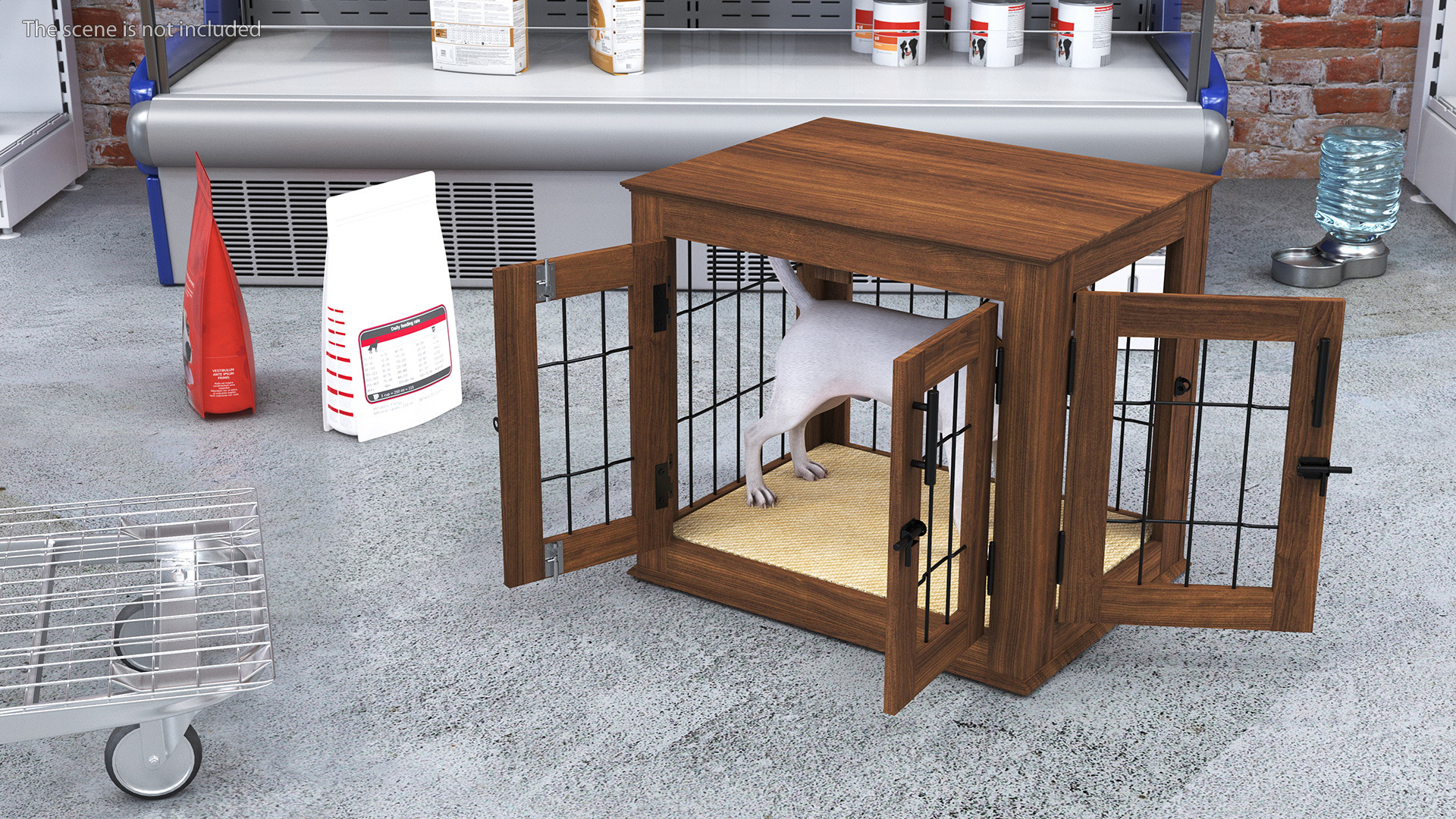 Furniture Dog Crate with Dog Fur 3D