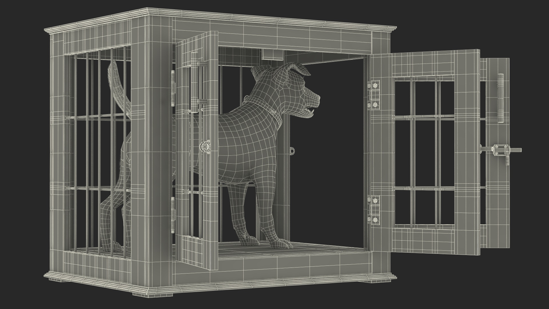 Furniture Dog Crate with Dog Fur 3D