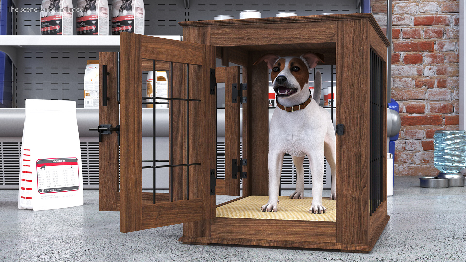 Furniture Dog Crate with Dog Fur 3D