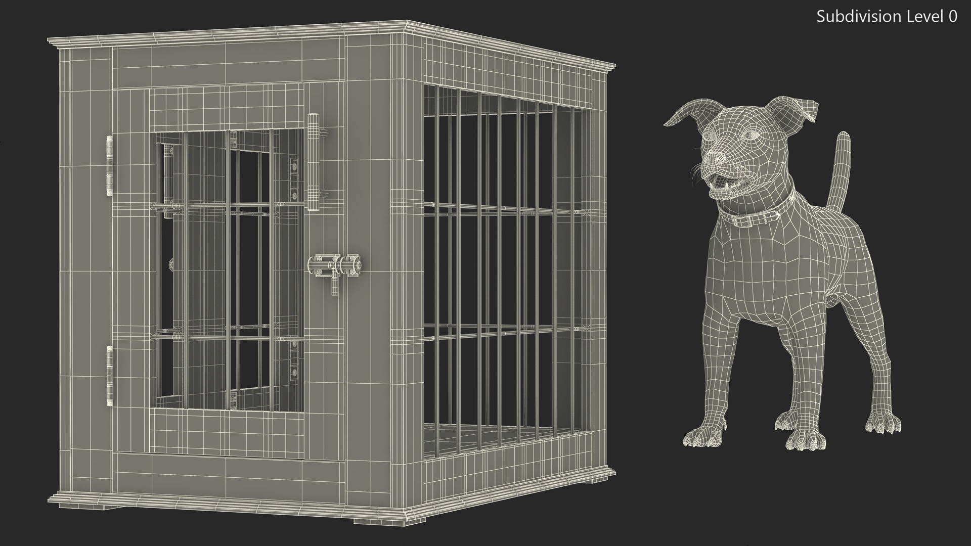 Furniture Dog Crate with Dog Fur 3D