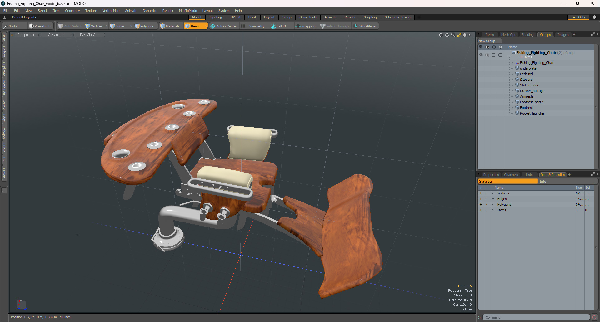 3D Fishing Chair with Rods model