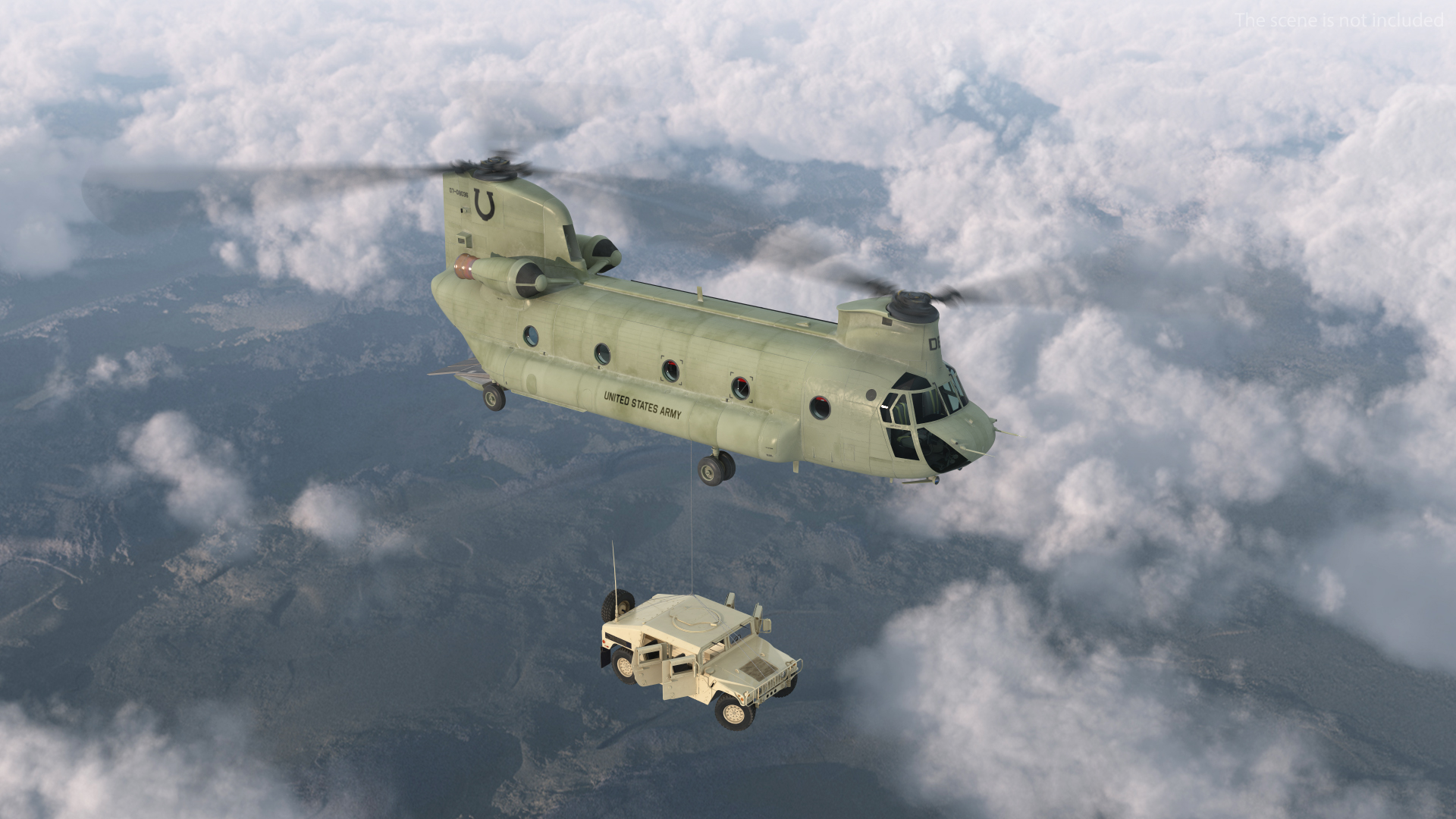 3D US Army Transport Helicopter With Humvee M1151 Rigged model
