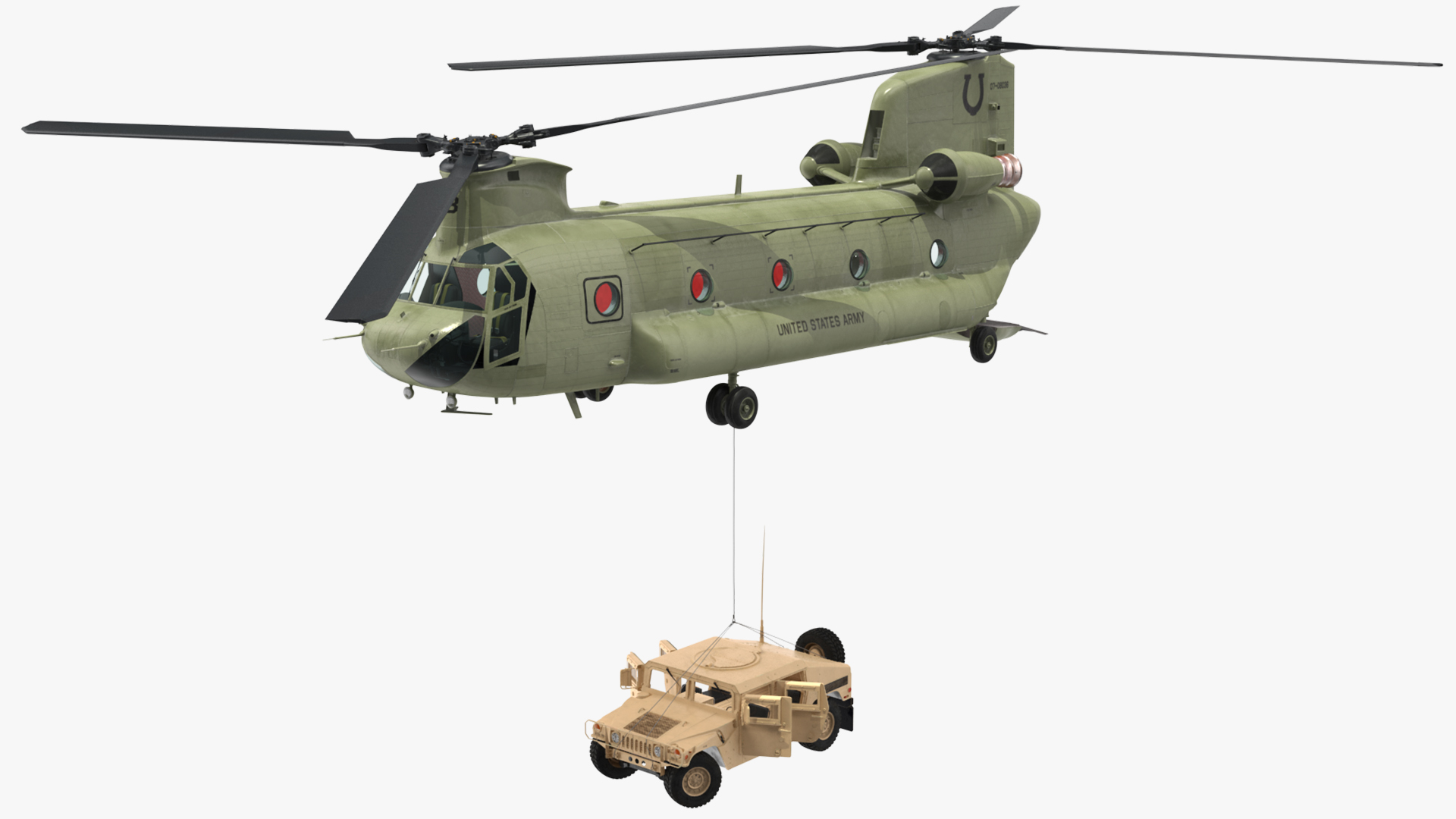 3D US Army Transport Helicopter With Humvee M1151 Rigged model
