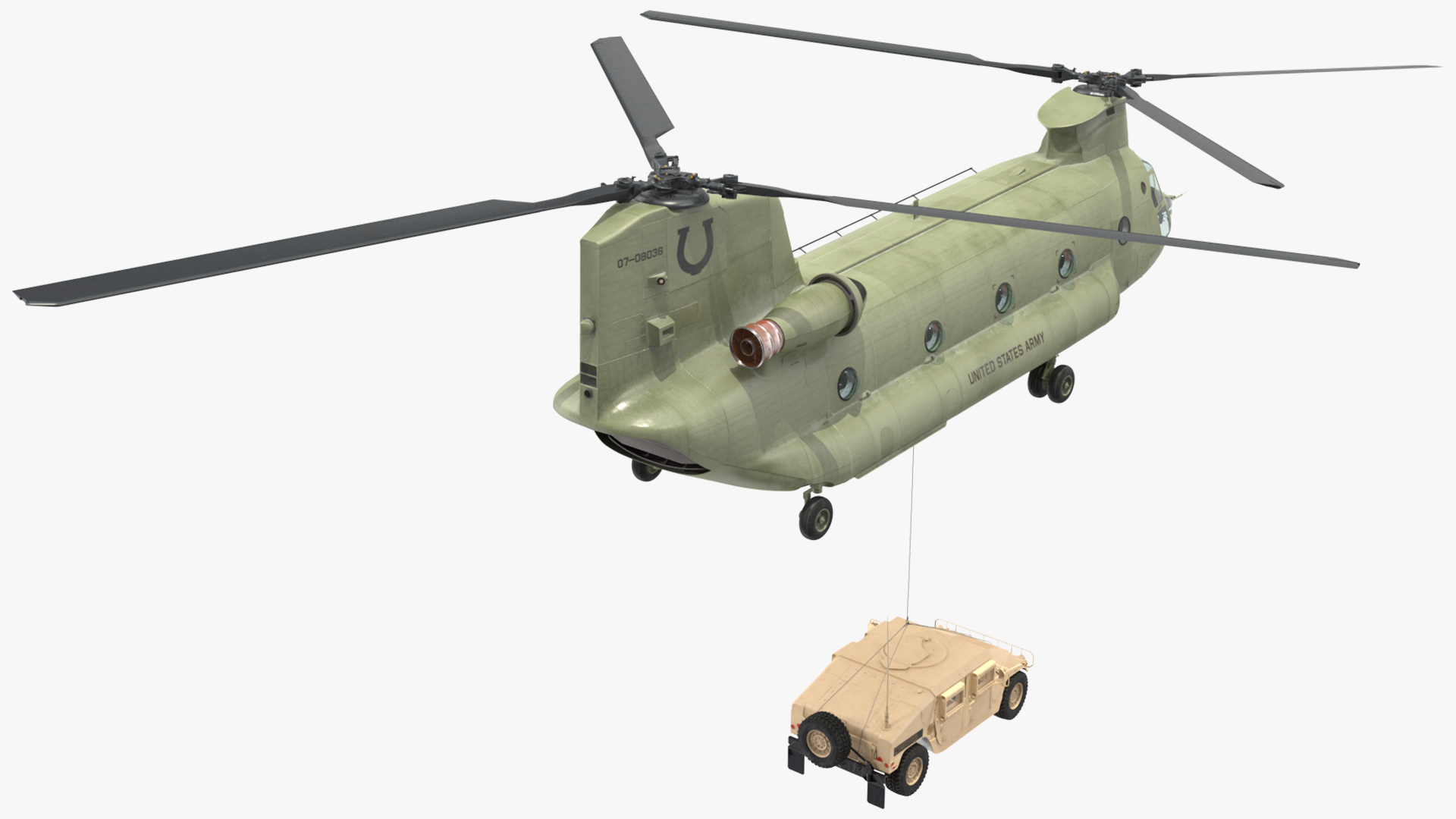 3D US Army Transport Helicopter With Humvee M1151 Rigged model