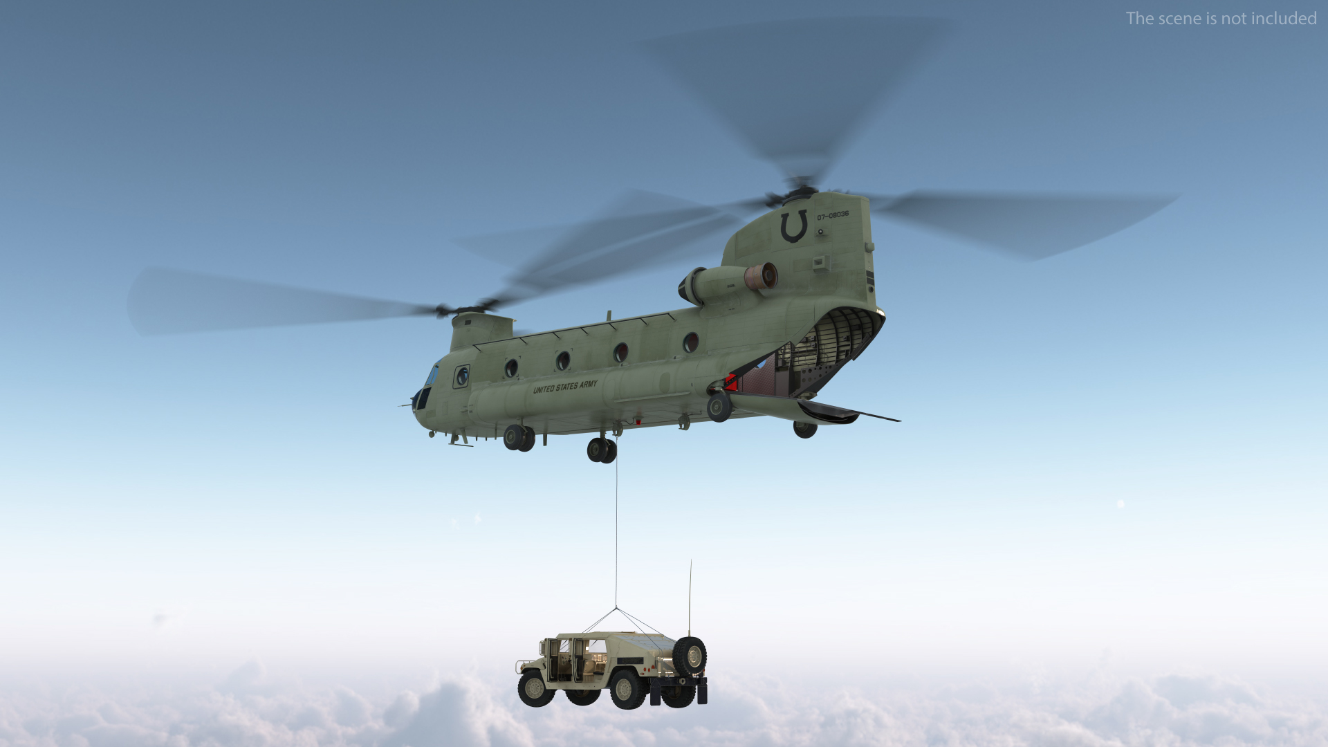 3D US Army Transport Helicopter With Humvee M1151 Rigged model