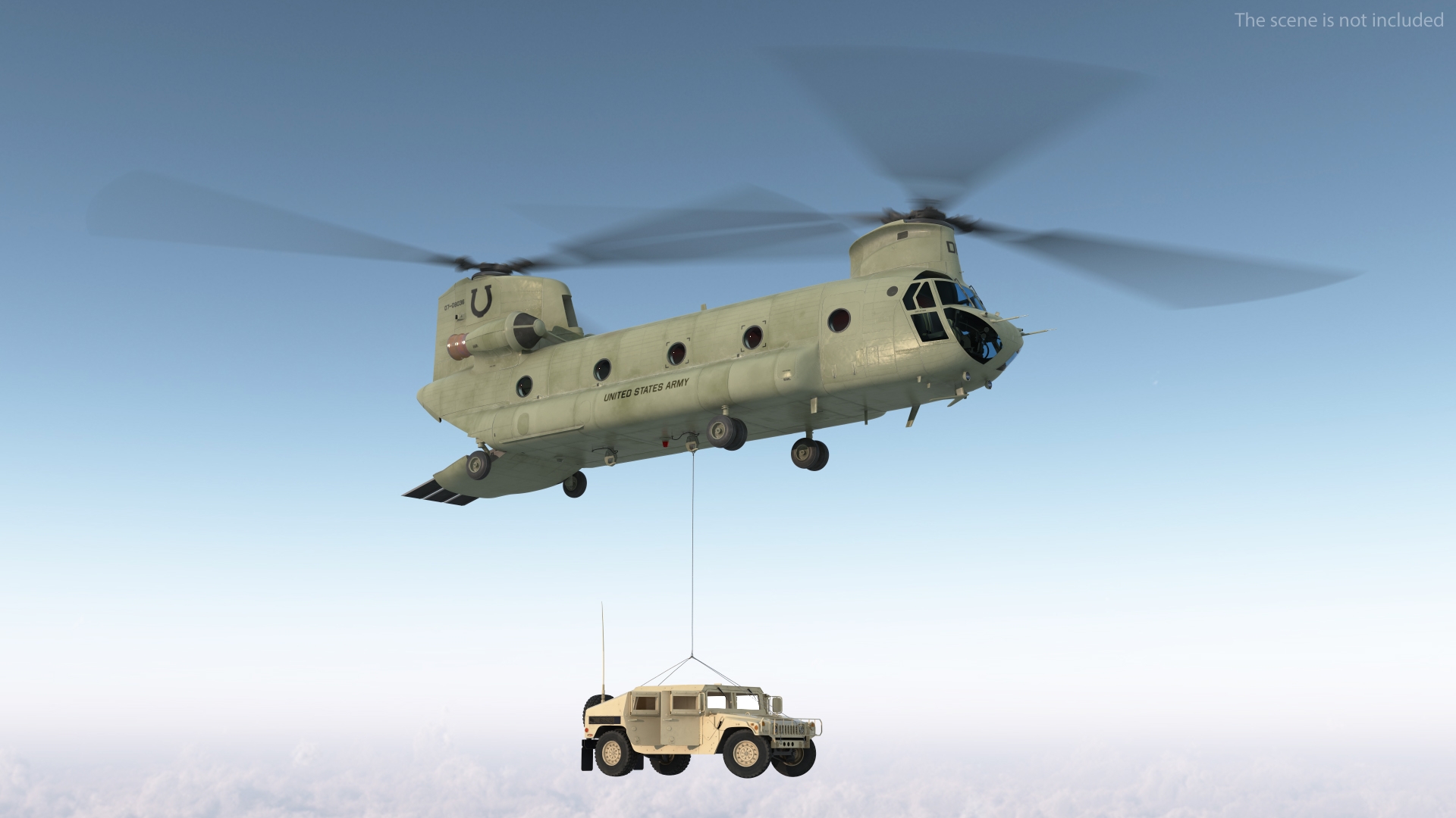 3D US Army Transport Helicopter With Humvee M1151 Rigged model