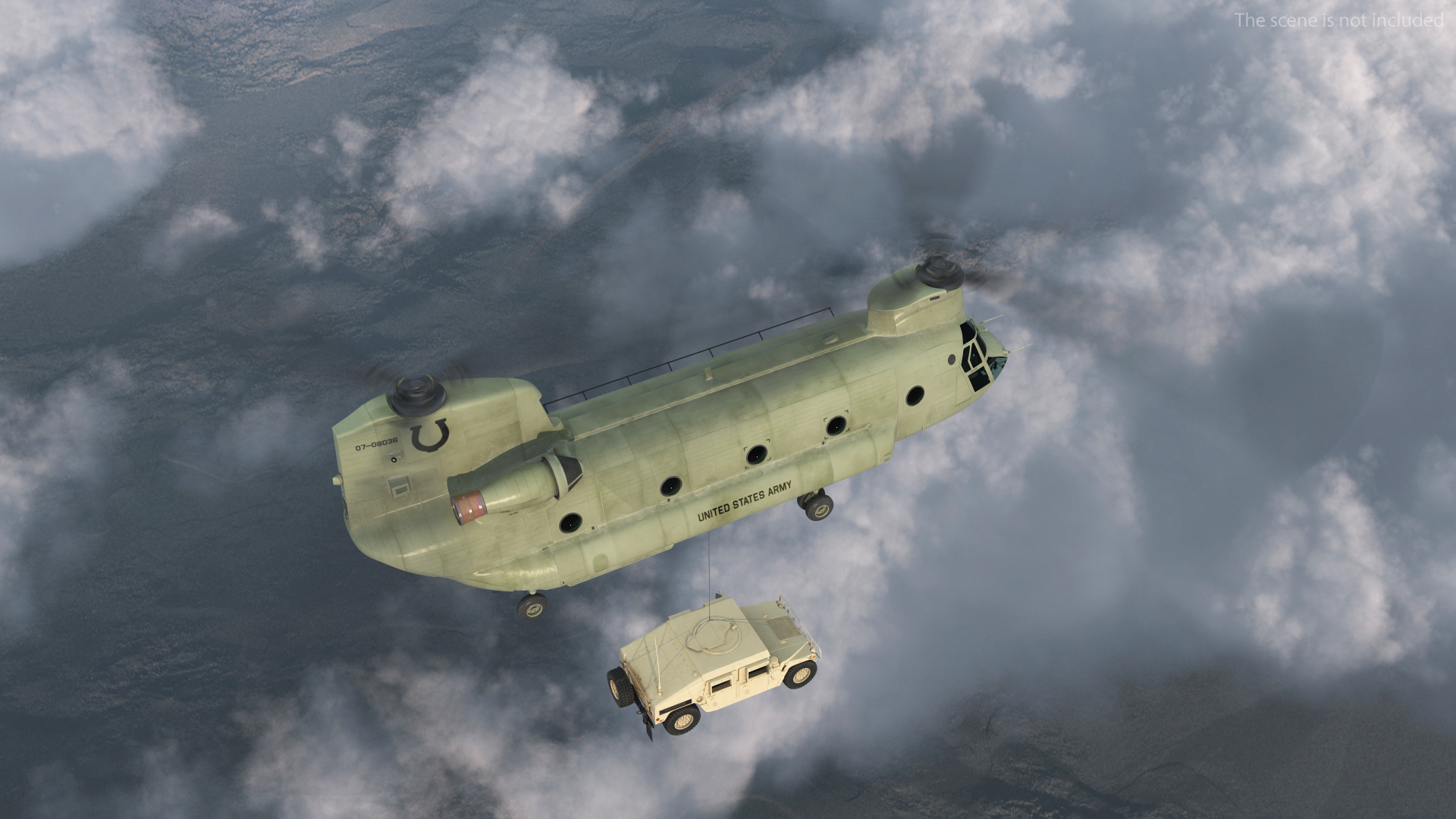 3D US Army Transport Helicopter With Humvee M1151 Rigged model