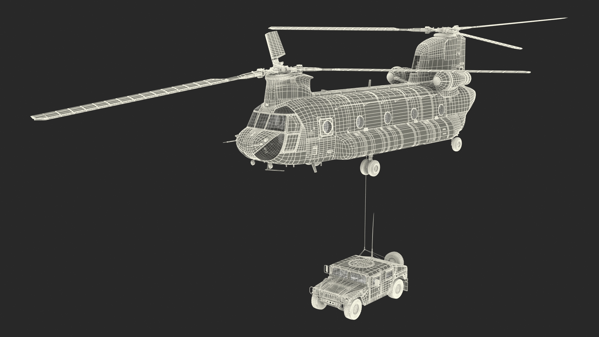 3D US Army Transport Helicopter With Humvee M1151 Rigged model