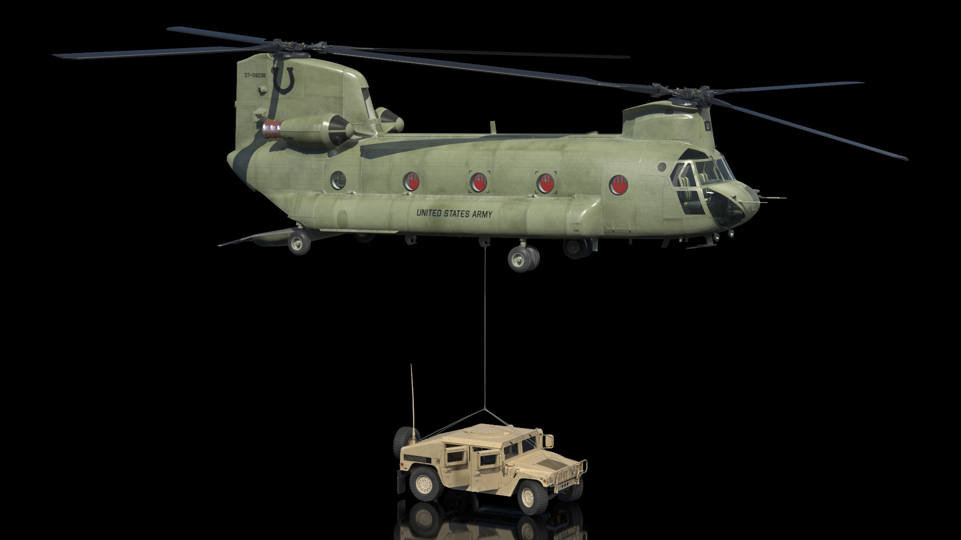 3D US Army Transport Helicopter With Humvee M1151 Rigged model