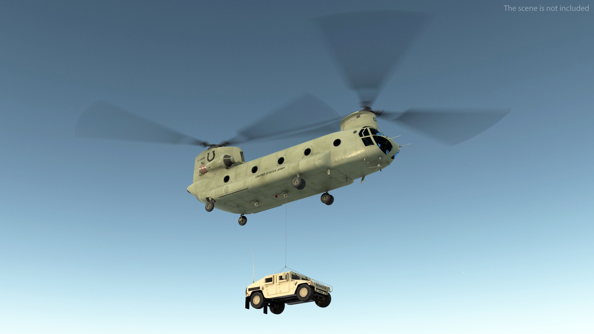 3D US Army Transport Helicopter With Humvee M1151 Rigged model
