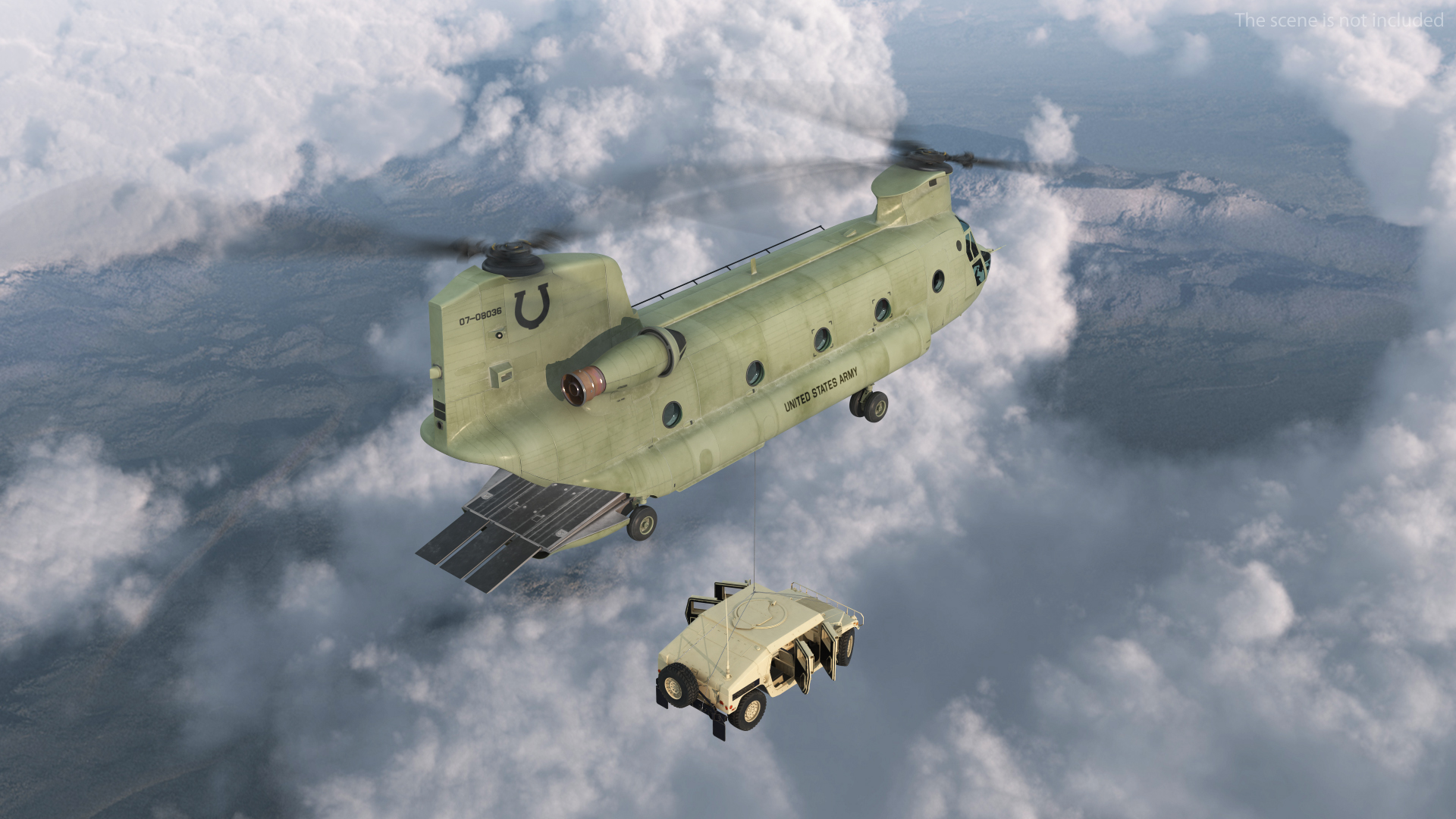 3D US Army Transport Helicopter With Humvee M1151 Rigged model