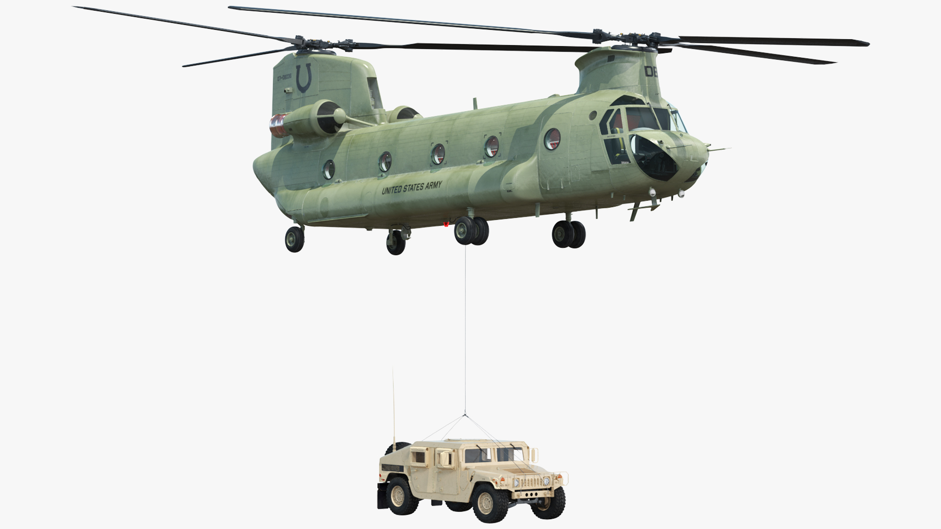 3D US Army Transport Helicopter With Humvee M1151 Rigged model