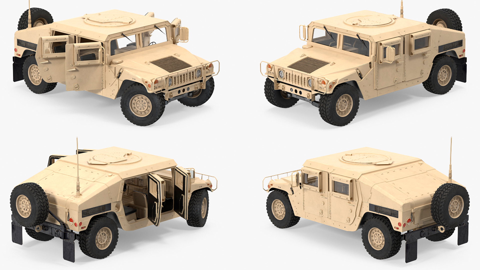 3D US Army Transport Helicopter With Humvee M1151 Rigged model