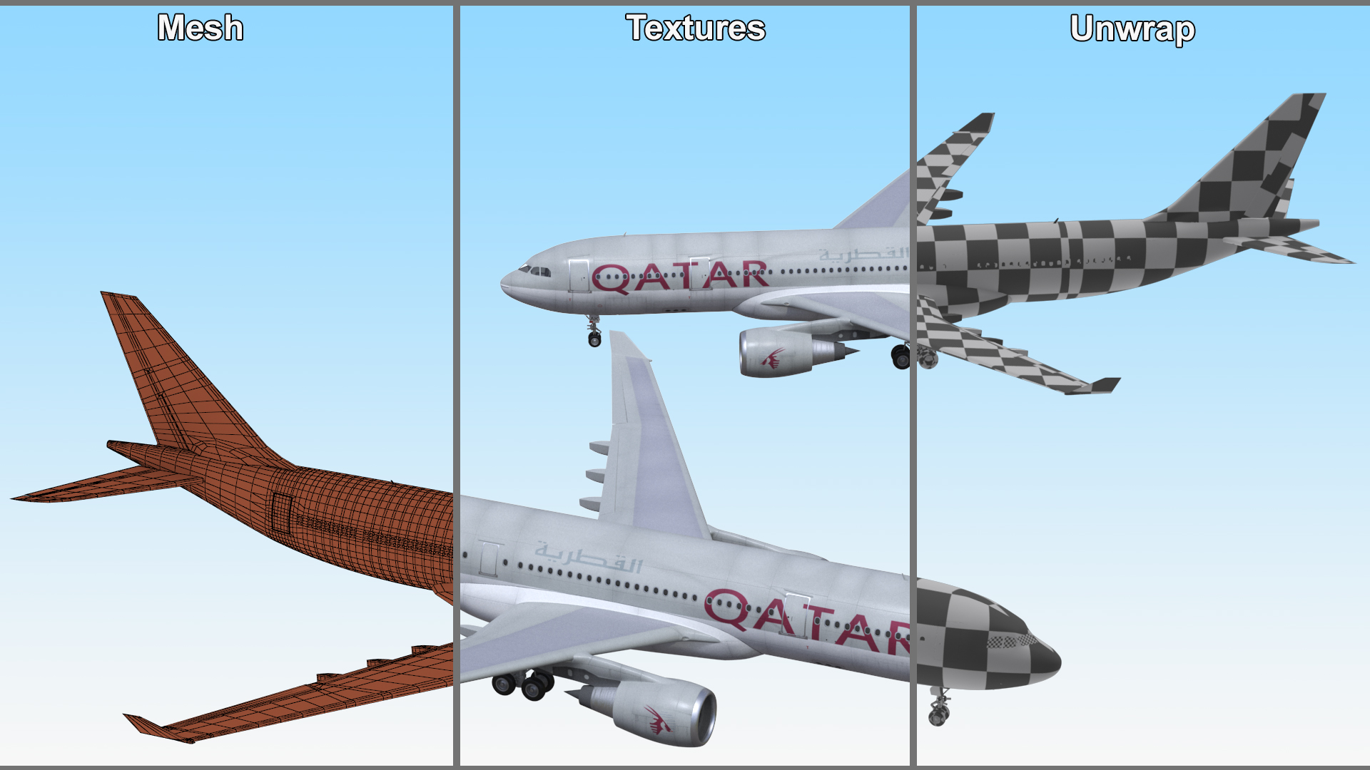 Airbus A330-200 Qatar Airways 3D model