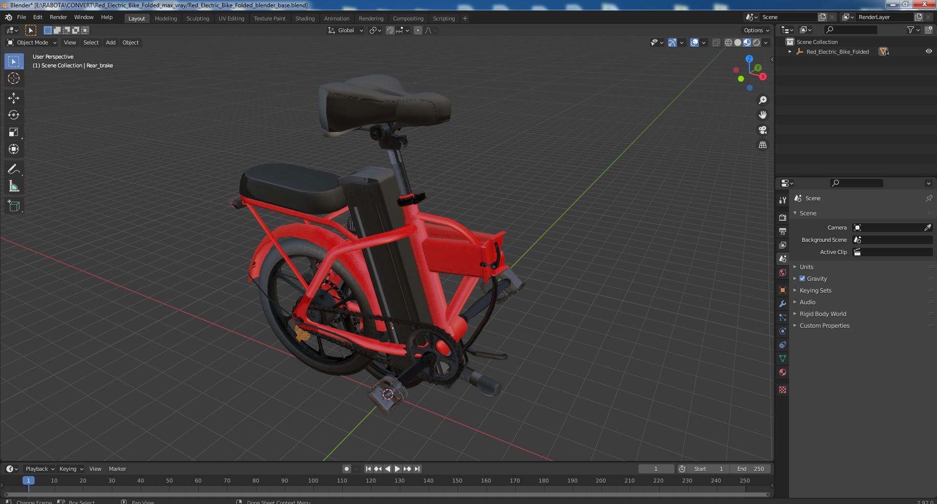 Red Electric Bike Folded 3D model