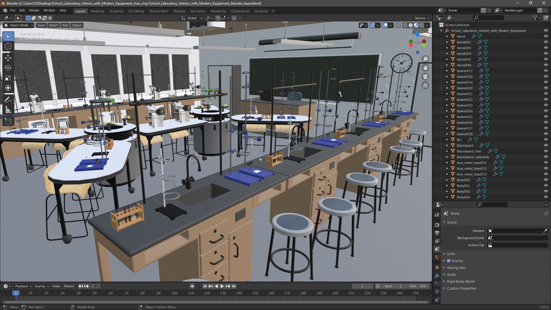 3D School Laboratory Interior with Modern Equipment model